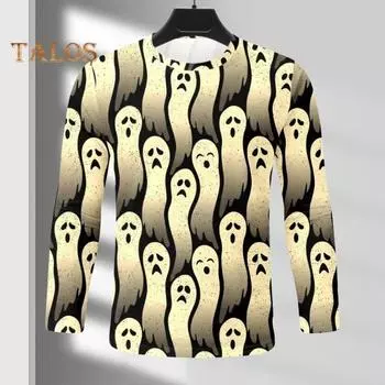 Мужские топы с принтом Хэллоуина 3D, круглый вырез, длинный рукав, футболка, повседневная, стандартного кроя, повседневная одежда для уличных вечеринок M