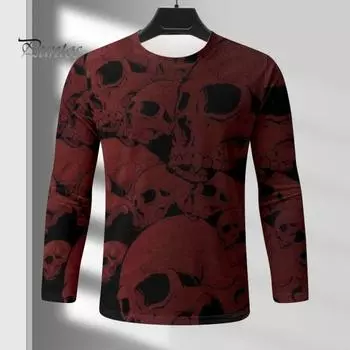 Мужские топы с принтом Хэллоуина 3D, круглый вырез, длинный рукав, футболка, повседневная, стандартного кроя, повседневная одежда для уличных вечеринок M