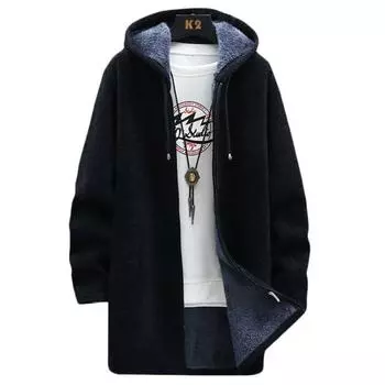 Мужские тренчи, куртки, флисовая парка, кардиган с длинными рукавами и капюшоном, теплое повседневное длинное вязаное пальто, куртка M темно серый