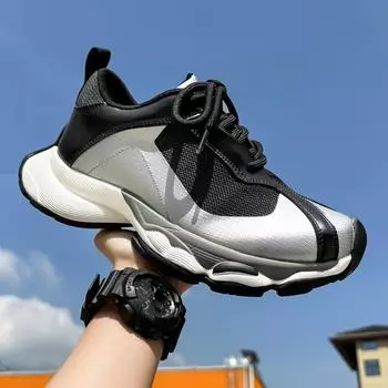 Мужские трендовые кроссовки Clunky для активного отдыха, нескользящие, дышащие, повседневные, спортивные кроссовки, удобная рабочая обувь 39 чёрный