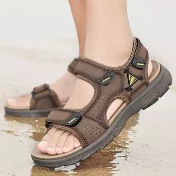 Мужские трендовые новейшие летние нескользящие пляжные сандалии класса люкс для отдыха на открытом воздухе модная обувь тапочки из натуральной кожи мужские сандалии 46