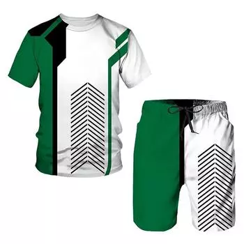 Мужские трендовые повседневные спортивные костюмы оверсайз в американском стиле 2023, футболка с 3D цифровым принтом и шорты, комплект из 2 предметов, летняя европейская одежда S