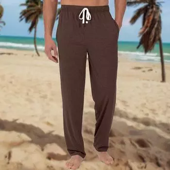 Мужские трикотажные модные повседневные брюки с напечатанным карманом, пижамные брюки L кофейный