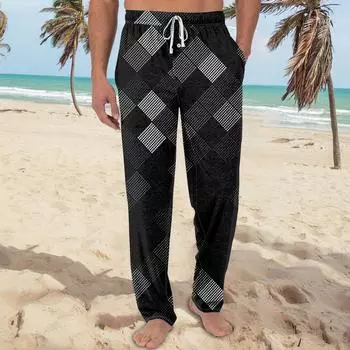 Мужские трикотажные модные повседневные брюки с напечатанным карманом, пижамные брюки L чёрный