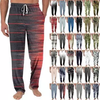 Мужские трикотажные модные повседневные брюки с напечатанным карманом, пижамные брюки M чёрный