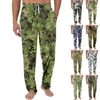 Мужские трикотажные модные повседневные брюки с напечатанным карманом, пижамные брюки L зелёный