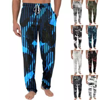 Мужские трикотажные модные повседневные брюки с напечатанным карманом, пижамные брюки S зелёный