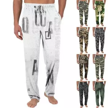 Мужские трикотажные модные повседневные брюки с напечатанным карманом, пижамные брюки XXL