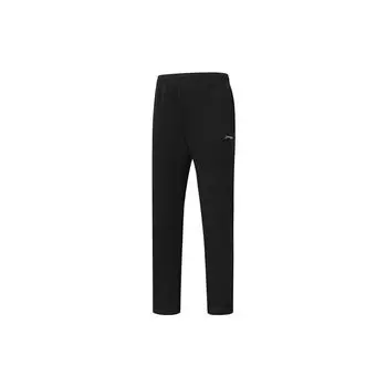 Мужские трикотажные спортивные брюки Li Ning Fitness Series с однотонным логотипом, прямые, черные AKLT983-1 S