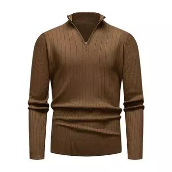 Мужские трикотажные свитера, повседневные, теплые, на молнии, с воротником-стойкой, вязаные свитера для мужчин M кофейный