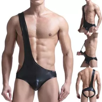 Мужские трусики из искусственной кожи, лакированные кожаные подтяжки, пустые брюки, сексуальные трусики L