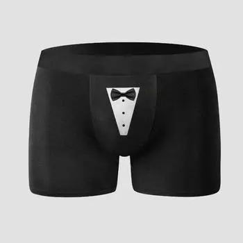 Мужские трусики Varsbaby с принтом в виде галстука-бабочки и забавным узором, тонкие модные трусики S чёрный