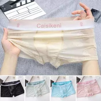 Мужские трусы-боксеры, дышащие, сексуальные, из тонкой сетки, с хлопковой промежностью, эластичные, тонкие 2XL чёрный