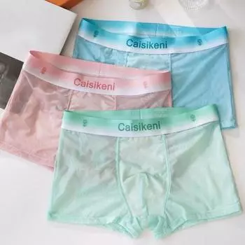 Мужские трусы-боксеры, дышащие, сексуальные, сетчатые трусы с хлопковой промежностью, эластичные, тонкие, мужские трусы для 2XL синий