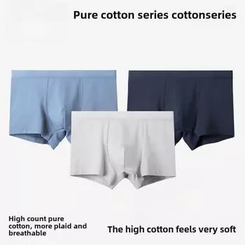 Мужские трусы-боксеры из хлопка на осень и зиму — дышащие, однотонные, цельные шорты XXXL серый/синий