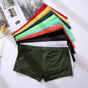 Мужские трусы-боксеры из ледяного шелка с заниженным поясом, гладкое нижнее белье, шорты-маршруты, эластичные однотонные U-выпуклые ультратонкие трусики M белый