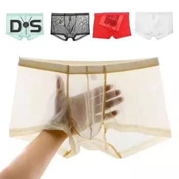 Мужские трусы-боксеры, летние ультратонкие сетчатые шорты-трусы средней посадки, U-образные сексуальные трусики 2XL