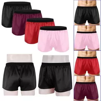 Мужские трусы-боксеры, нижнее белье, шелковые атласные базовые боксеры, шорты, трусы M вино красного