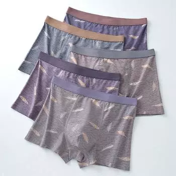 Мужские трусы-боксеры облегающего кроя с высокой эластичностью и принтом перьев, дышащие гладкие U-образные эластичные трусы со средней талией XL фиолетовый