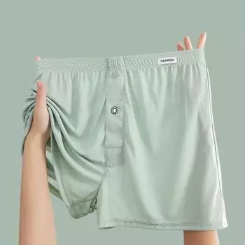 Мужские трусы-боксеры с эластичной резинкой на талии и средней посадкой, однотонные свободные цвета, широкие шорты, тонкие шелковые трусы с пуговицами Fly Ice L белый