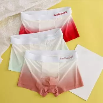 Мужские трусы-боксеры с буквенным принтом и градиентным принтом, шорты из ледяного шелка, нижнее белье с U-выпуклым дизайном, облегающие трусики с высокой эластичностью M розовый