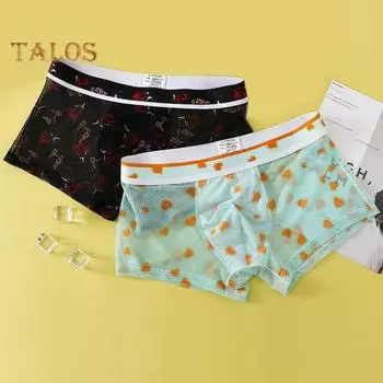 Мужские трусы-боксеры с низкой посадкой, бесшовные шорты с сетчатым принтом, облегающие ультратонкие трусы Ice Silk с 3D-резкой M D