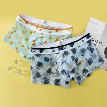 Мужские трусы-боксеры с низкой посадкой, бесшовные шорты с сетчатым принтом, облегающие ультратонкие трусы Ice Silk с 3D-резкой M A