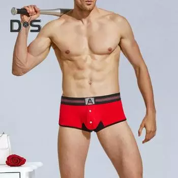 Мужские трусы-боксеры с низкой посадкой, лоскутные цветные облегающие трусы-боксеры, нижнее белье с U-выпуклыми пуговицами, шорты, трусики M красный