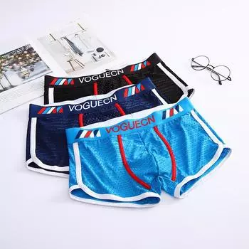 Мужские трусы-боксеры с сетчатым экраном и отверстиями, полые летние дышащие удобные боксеры M чёрный