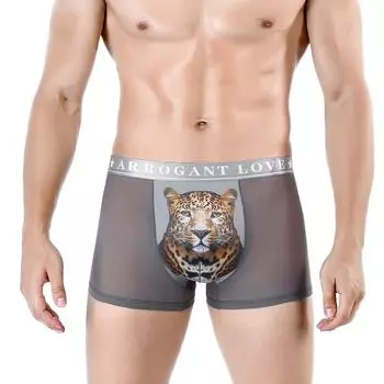 Мужские трусы-боксеры с сетчатым принтом, модные мужские летние трусы с леопардовым принтом, ледяные, дышащие, короткое нижнее белье с четырьмя углами L