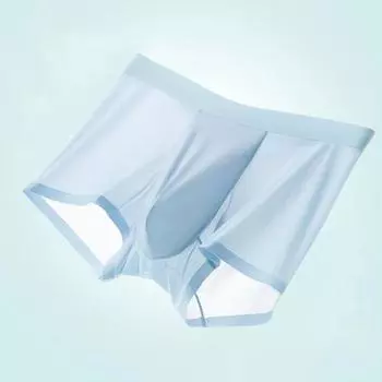 Мужские трусы-боксеры со средней посадкой и эластичным поясом, подходят для боксеров, цветное нижнее белье, однотонные тонкие бесшовные тонкие трусики из ледяного шелка XL светло-синий