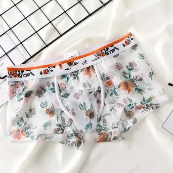 Мужские трусы-боксеры со средней посадкой и фруктовым принтом, U-выпуклые шорты, нижнее белье, дизайн с носом слона, сексуальные спортивные трусы с 3D вырезом XL