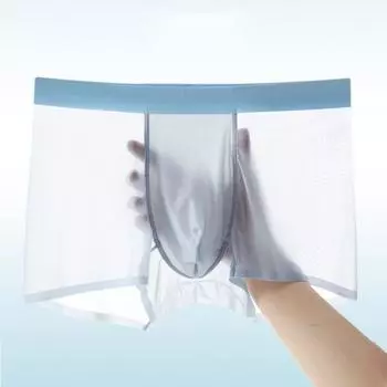 Мужские трусы-боксеры средней посадки с эластичным поясом, однотонные шорты цвета льда с U-образным вырезом, шелковые бесшовные трусы, дышащие гладкие шорты, нижнее белье L