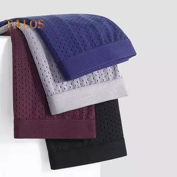 Мужские трусы-боксеры средней посадки с широким эластичным поясом, облегающие шорты-трусы, однотонные, дышащие, сетчатые, U-образные трусы L чёрный