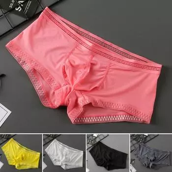 Мужские трусы Ice Silk Ultra Thin Low Rise кружева Solid Color Sexy 3D L