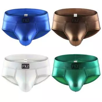 Мужские трусы из глянцевой искусственной кожи с низкой талией, гладкие, антисептические, светоотражающие, бесшовные, U-образные, выпуклые L