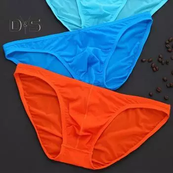 Мужские трусы из ледяного шелка, ультратонкое нижнее белье с низкой талией и отдельной сумкой, однотонные эластичные дышащие трусики M оранжевый