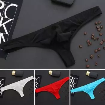 Мужские трусы Эластичные однотонные Т-образные стринги из ледяного шелка с низкой талией Быстросохнущие влагоотводящие охлаждающие полупрозрачные U-образные выпуклые облегающие нижнее белье M