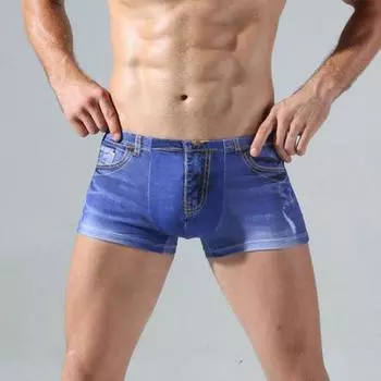 Мужские трусы, мужские джинсы с искусственным принтом, 3D джинсовые дышащие трусики 3XL темно-синий