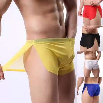 Мужские трусы с боковым разделением, сексуальные шорты, прозрачное нижнее белье, чистый размер, см. эластичный пояс M