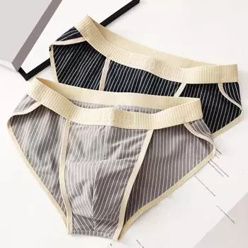 Мужские трусы с низкой посадкой, эластичным поясом, облегающие трусы с 3D-дизайном и полосатым принтом, мягкое дышащее нижнее белье, повседневная одежда M светло-серый