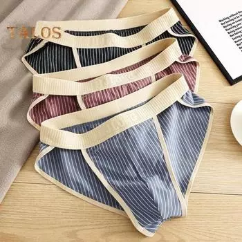 Мужские трусы с низкой посадкой, эластичным поясом, облегающие трусы с 3D-дизайном и полосатым принтом, мягкое дышащее нижнее белье, повседневная одежда M чёрный