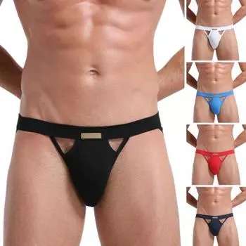 Мужские трусы с низкой посадкой, эластичным поясом, влагоотводящие стринги, полые, U-образные, приподнимающие бедра, однотонные L