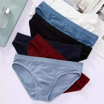 Мужские трусы с низкой посадкой и эластичным поясом, трусы из ледяного шелка, однотонные летние тонкие трусы из ледяного шелка, высокоэластичное нижнее белье L красный