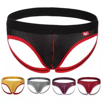 Мужские трусы с низкой посадкой U-образной формы, цветные стринги в стиле пэчворк, дышащая сетка, приподнимающая бедра, с тонкой строчкой S