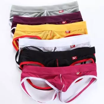 Мужские трусы с низкой посадкой U-образной формы, цветные стринги в стиле пэчворк, дышащая сетка, приподнимающая бедра, с тонкой строчкой S