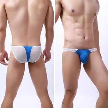 Мужские трусы с низкой талией, ледяной шелк, дышащие, контрастного цвета, эластичные, антисептические, в стиле пэчворк, U-образные выпуклые мужские трусы для ванной комнаты M
