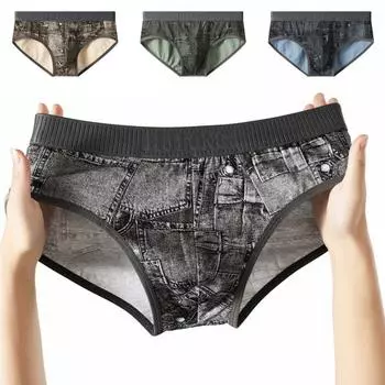 Мужские трусы с отдельными карманами, имитация джинсов, принт, удобная посадка, высокая эластичность, повседневная одежда 2XL серый