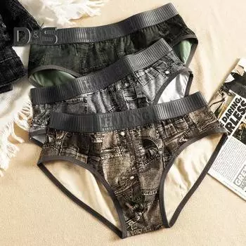 Мужские трусы с отдельными карманами, имитация джинсов, принт, удобная посадка, высокая эластичность, повседневная одежда M синий