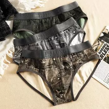 Мужские трусы с отдельными карманами, имитация джинсов, принт, удобная посадка, высокая эластичность, повседневная одежда 2XL зелёный